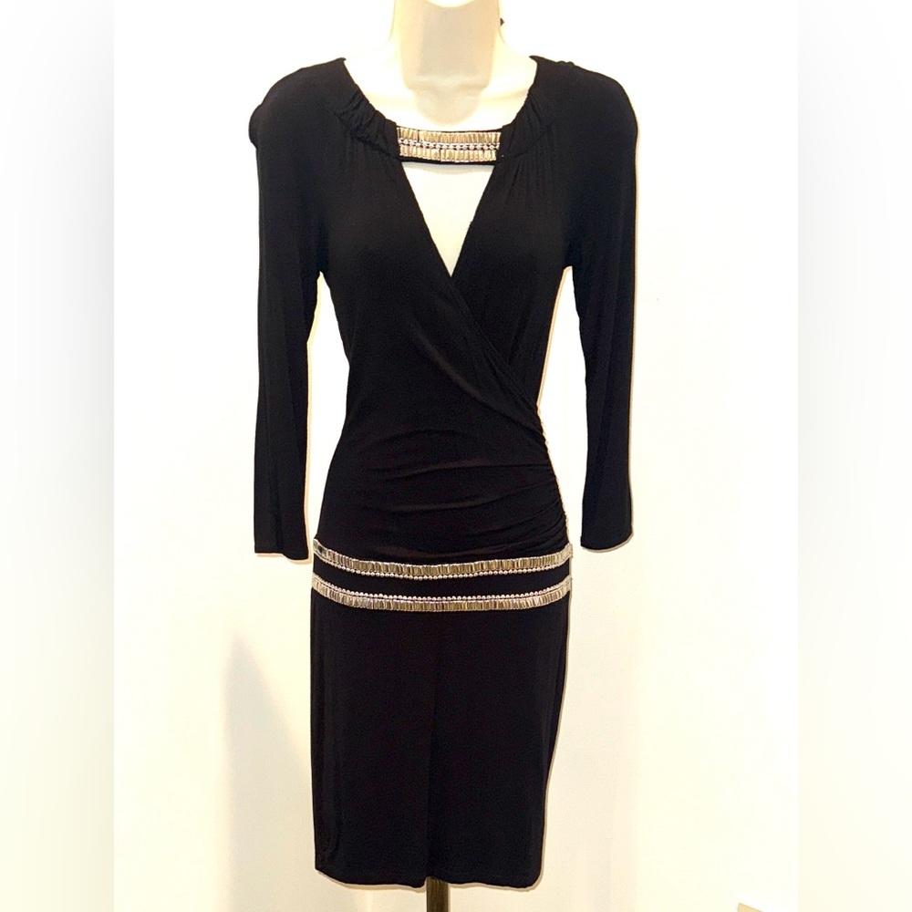 Vintage Cache Cocktail Special Occasion Black Dress with Silver Accents